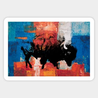 American Bison Stamp Art Painting Colorful Sticker